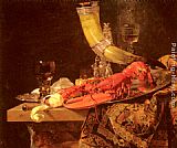 Still Life with the Drinking-Horn of the Saint Sebastian Archers' Guild, Lobster and Glasses by Willem Kalf